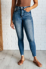 Judy Blue Alba High Rise Control Top Distressed Hem Skinny Jeans