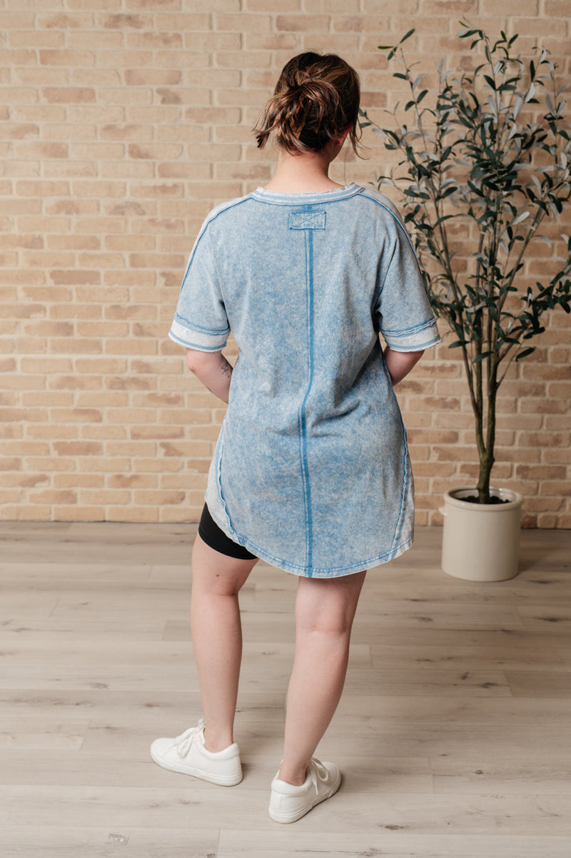 Earthy Chic Mineral Wash Mini Dress in Denim