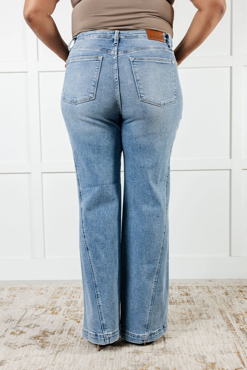 Judy Blue Melia High Rise Side Seam Detail Wide Leg Jeans