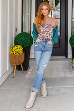 Retro and Ribbed Floral Color Block Top