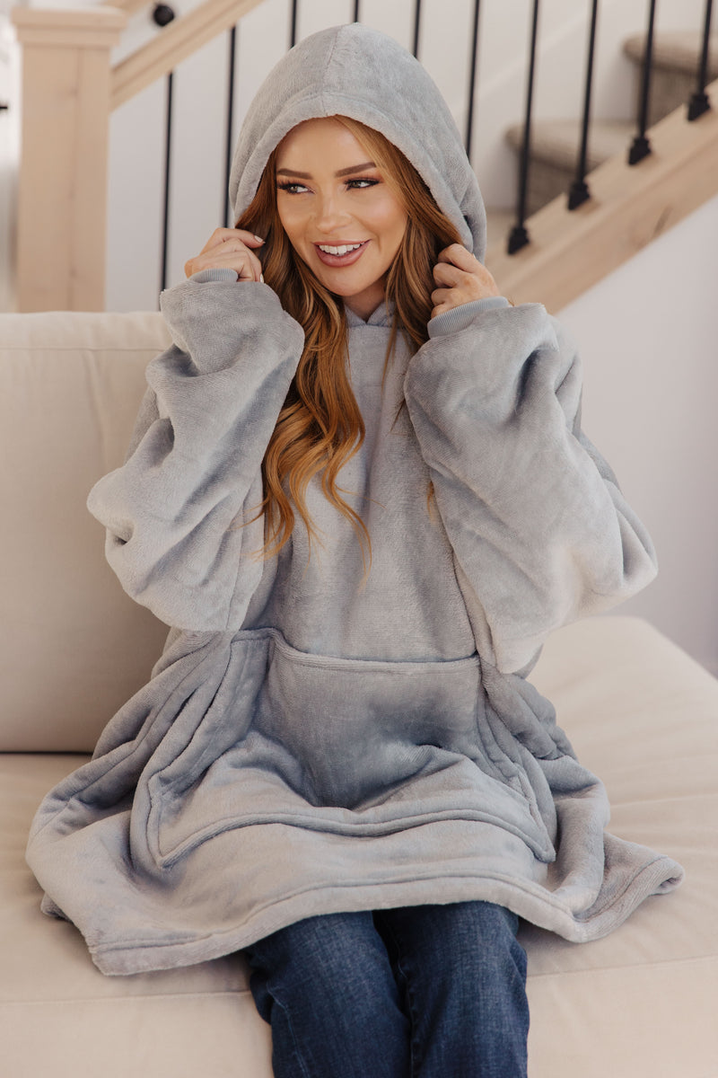 Oversized Velour Blanket Hoodie in Gray