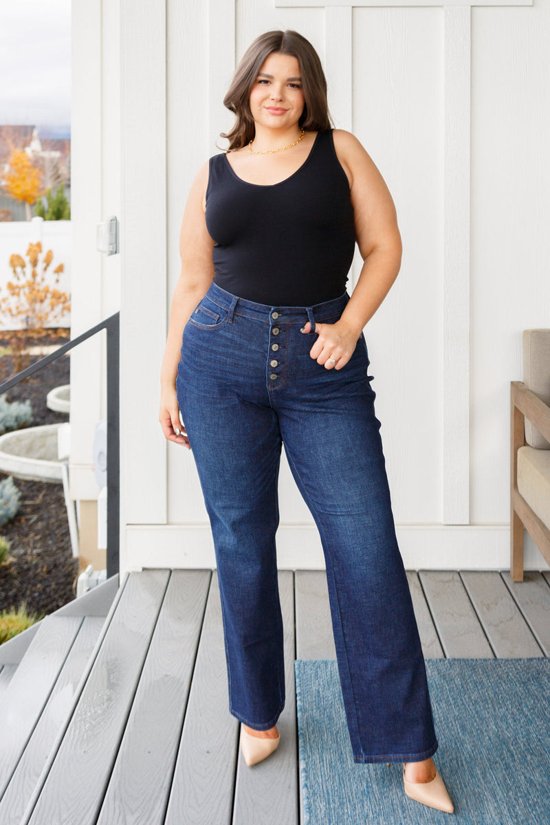 Judy Blue Arlo High Rise Button-Fly Straight Jeans