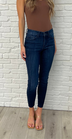 Judy Blue Fallon Mid Rise Adjustable Waist Raw Hem Skinny Jeans