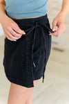 Judy Blue Bentli High Rise Side Tie Denim Skort in Black