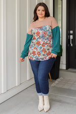 Retro and Ribbed Floral Color Block Top