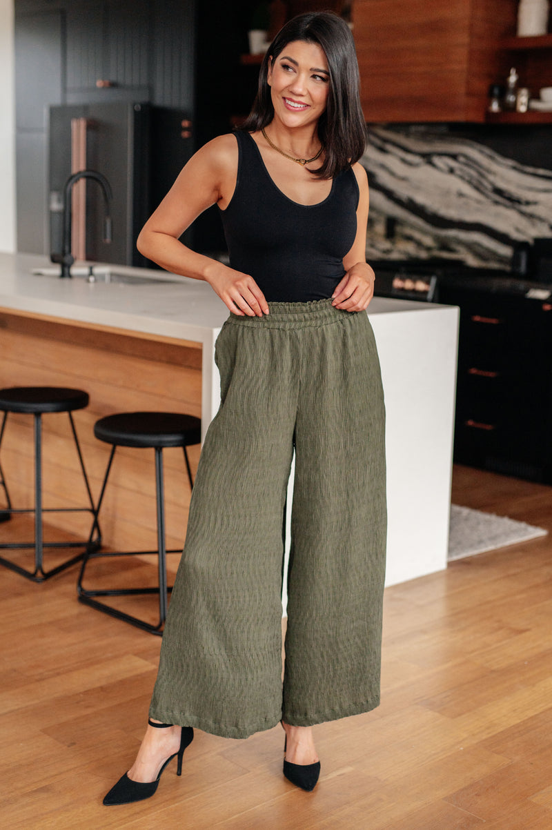 Harmony High Rise Wide Pants in Olive