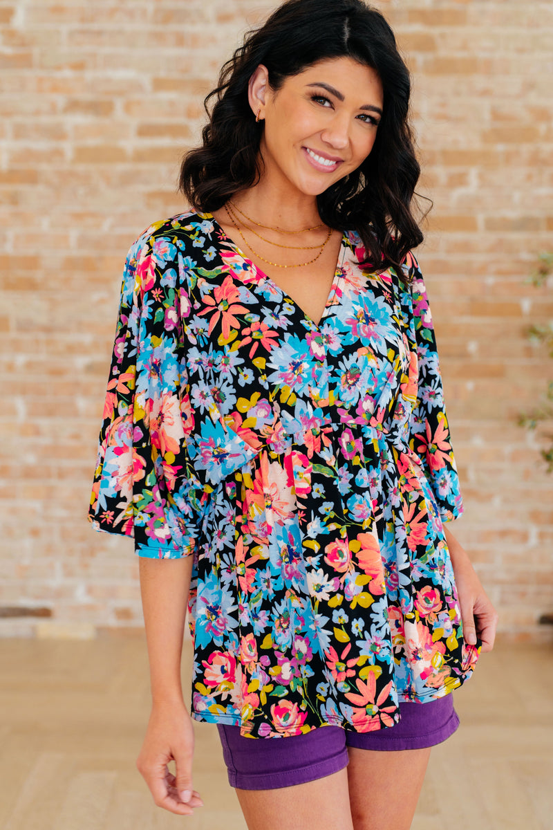 Dearest Dreamer Peplum Top in Black Multi Floral