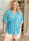 Dearest Dreamer Peplum Top in Blue and Teal Paisley