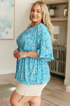 Dearest Dreamer Peplum Top in Blue and Teal Paisley