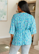 Dearest Dreamer Peplum Top in Blue and Teal Paisley