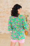 Dearest Dreamer Peplum Top in Emerald and Pink Floral