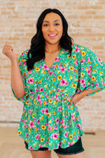 Dearest Dreamer Peplum Top in Emerald and Pink Floral