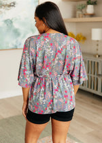 Dearest Dreamer Peplum Top in Grey and Pink Floral