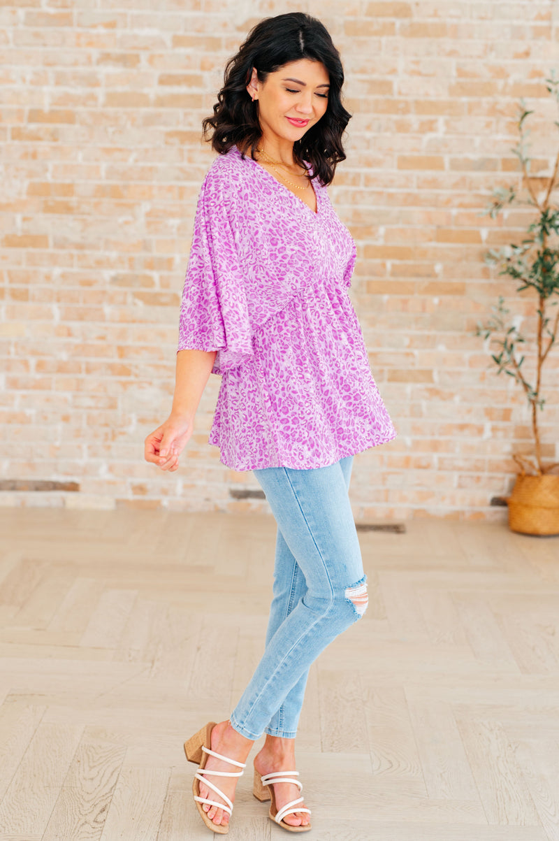 Dearest Dreamer Peplum Top in Lavender Leopard