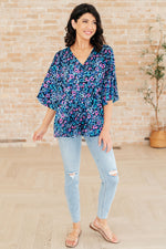 Dearest Dreamer Peplum Top in Navy and Lavender Animal Print