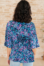 Dearest Dreamer Peplum Top in Navy and Lavender Animal Print