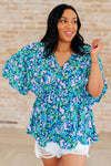 Dearest Dreamer Peplum Top in Navy and Mint Floral