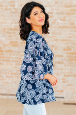 Dearest Dreamer Peplum Top in Navy and Pink Paisley