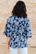 Dearest Dreamer Peplum Top in Navy and Pink Paisley