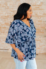 Dearest Dreamer Peplum Top in Navy and Pink Paisley