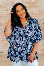 Dearest Dreamer Peplum Top in Navy and Pink Paisley