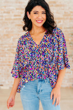 Dearest Dreamer Peplum Top in Painted Royal Multi