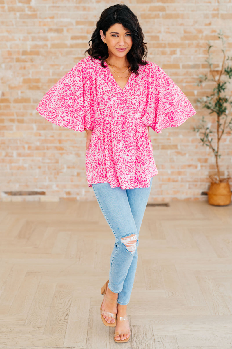 Dearest Dreamer Peplum Top in Pink Leopard