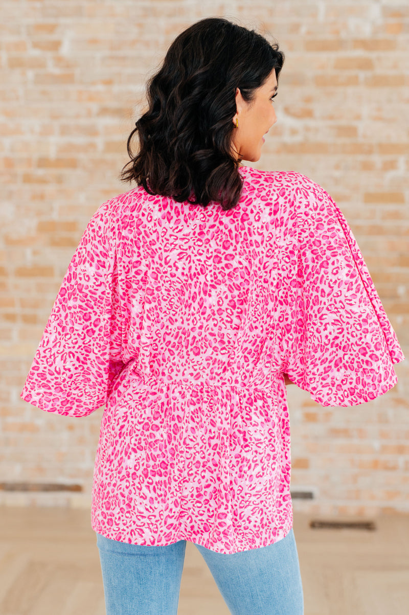 Dearest Dreamer Peplum Top in Pink Leopard