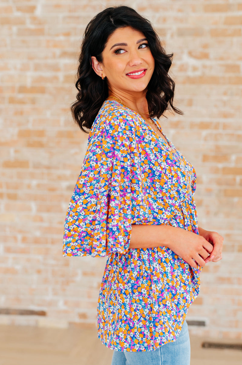 Dearest Dreamer Peplum Top in Purple Retro Ditsy Floral