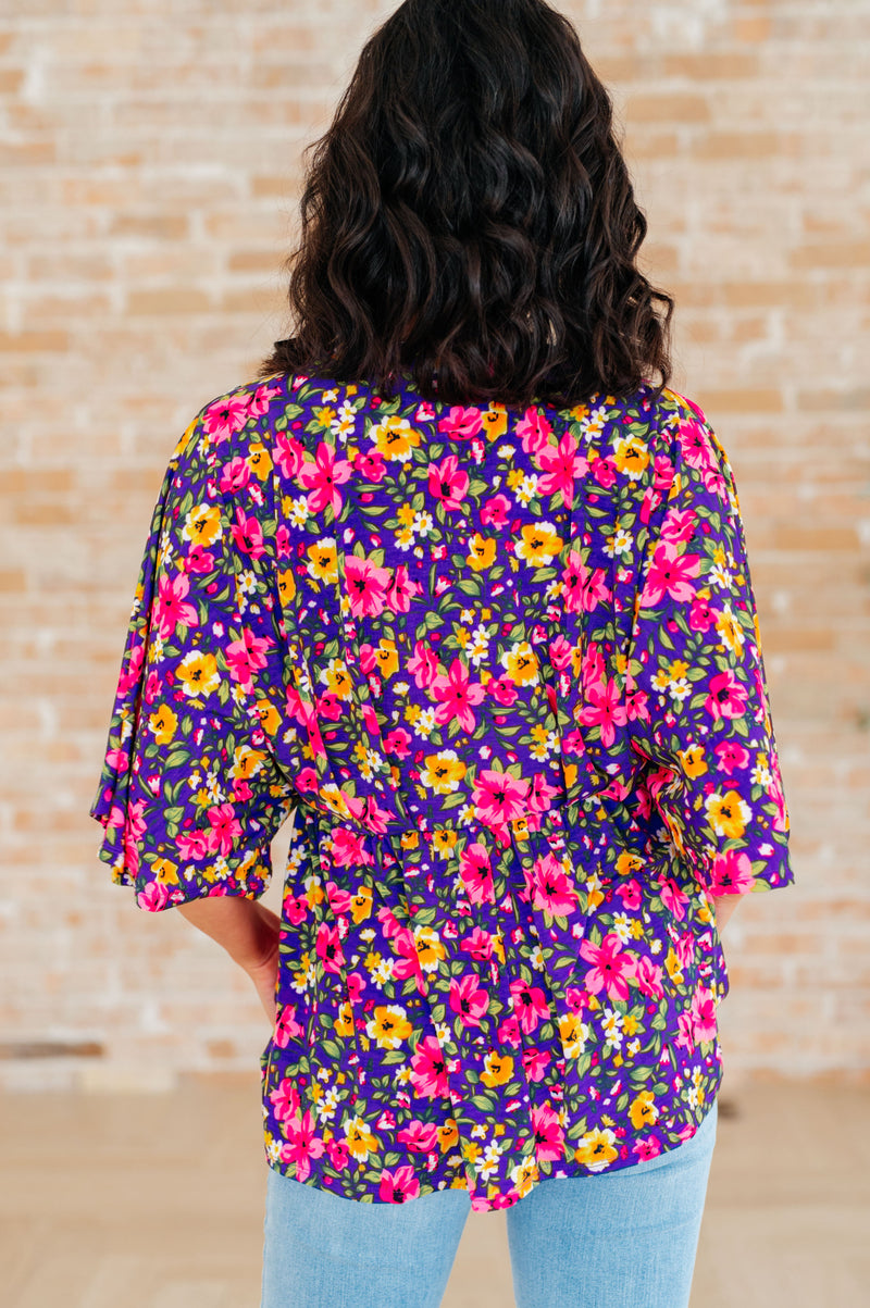 Dearest Dreamer Peplum Top in Purple and Pink Floral