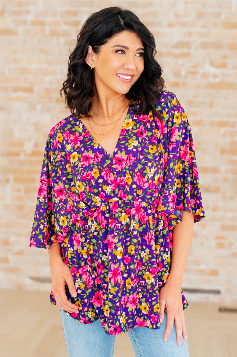 Dearest Dreamer Peplum Top in Purple and Pink Floral