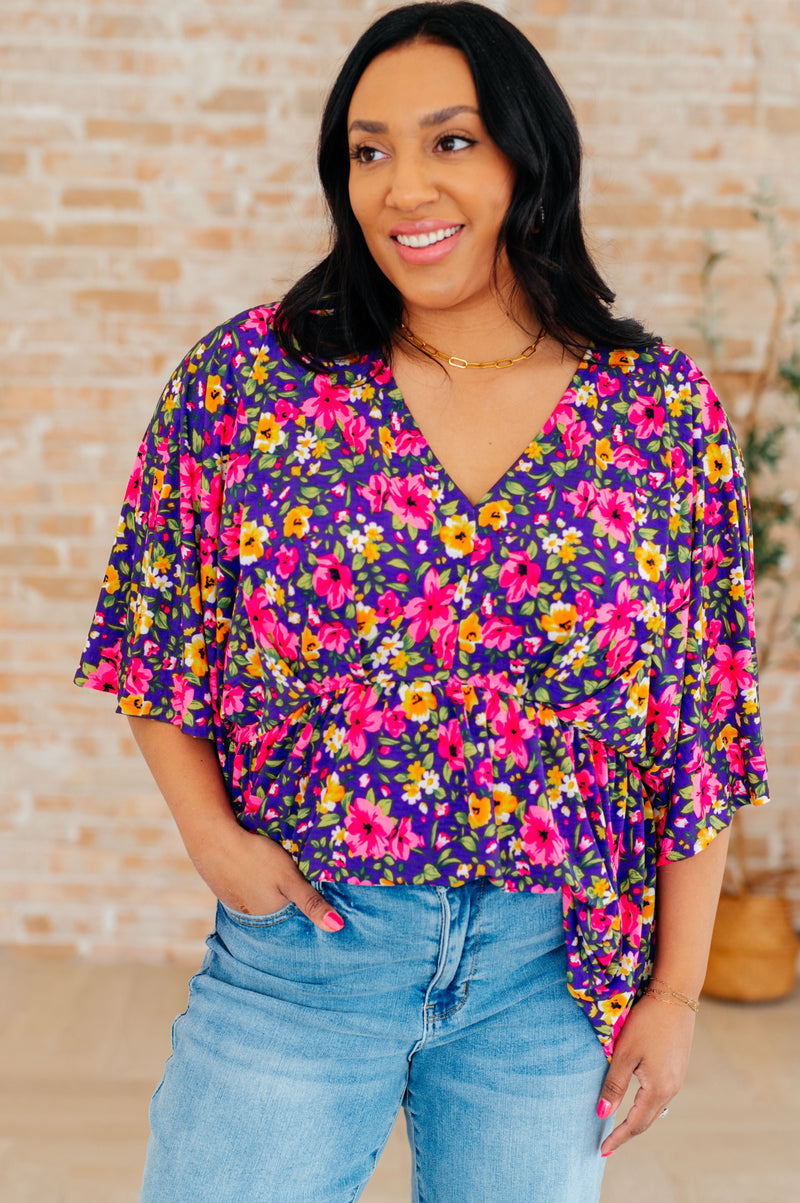 Dearest Dreamer Peplum Top in Purple and Pink Floral