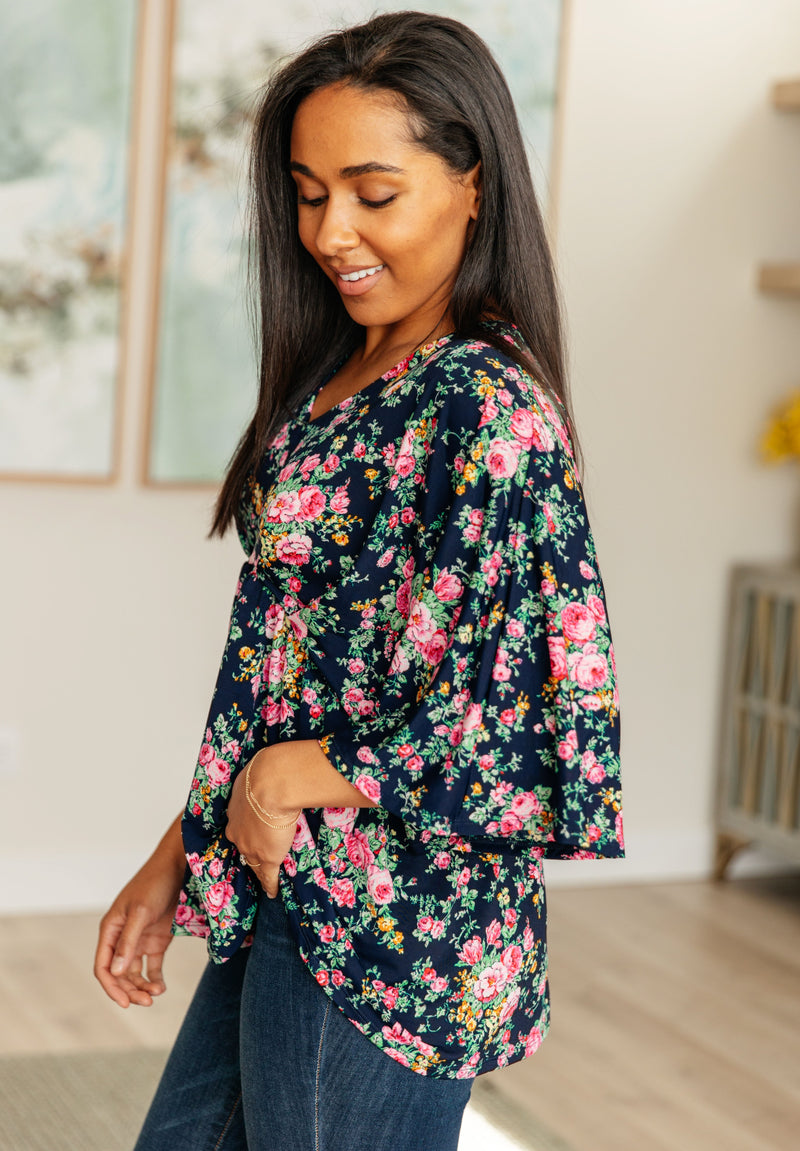 Dearest Dreamer Top in Navy and Pink Vintage Bouquet