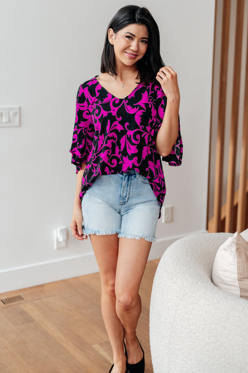 Casually Cute V-Neck Top in Magenta