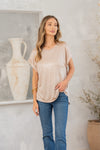 Shimmer Cuffed Top in Taupe