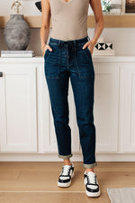 Judy Blue Eli Pull On Denim Joggers in Dark Wash