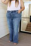 Judy Blue Esther Mid Rise Contrast Wash Wide Leg Jeans