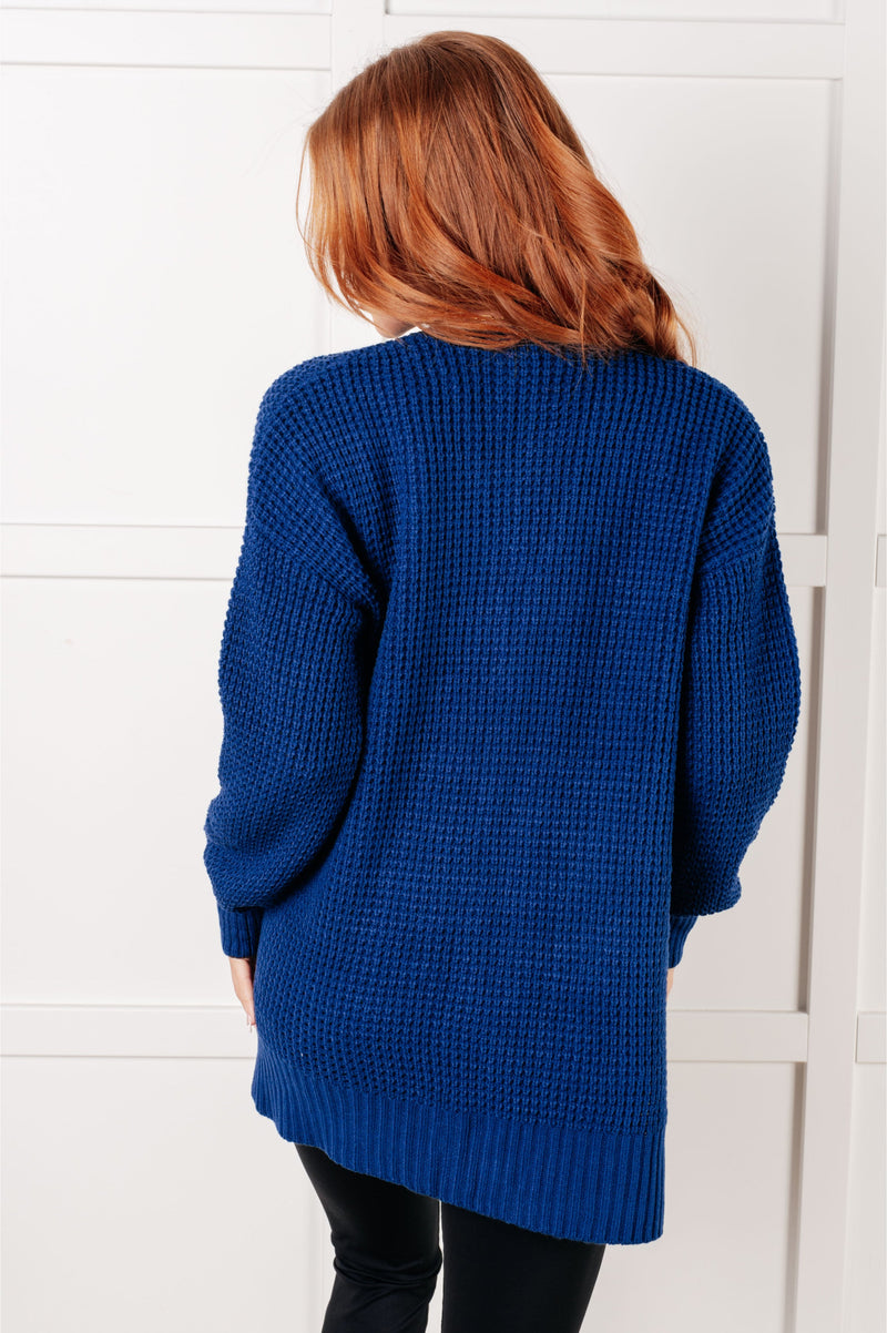 Everything Layer Waffle Knit Open Front Cardigan in Light Navy