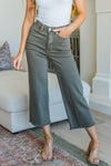 Judy Blue Harvey High Rise Control Top Wide Leg Crop Jeans in Olive