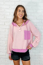 Here for Now Color Block Hoodie in Pink