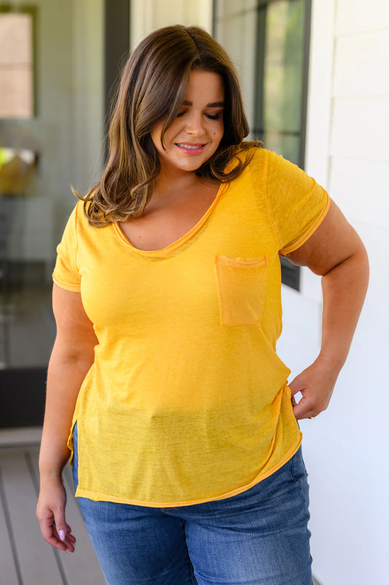 Melange Burnout V-Neck T-Shirt in Yellow Gold