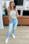 Judy Blue Aiden High Rise Patch Pocket Distressed Boyfriend Jeans