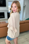 Airflow Peplum Ruffle Sleeve Top in Taupe