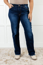 Judy Blue Jacqueline Mid Rise Frayed Hem Straight Leg Jean