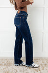 Judy Blue Jacqueline Mid Rise Frayed Hem Straight Leg Jean