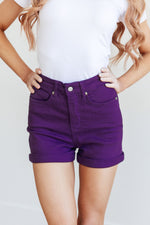 Judy Blue Jenna High Rise Control Top Cuffed Shorts in Purple