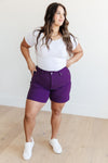 Judy Blue Jenna High Rise Control Top Cuffed Shorts in Purple