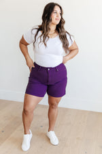 Judy Blue Jenna High Rise Control Top Cuffed Shorts in Purple