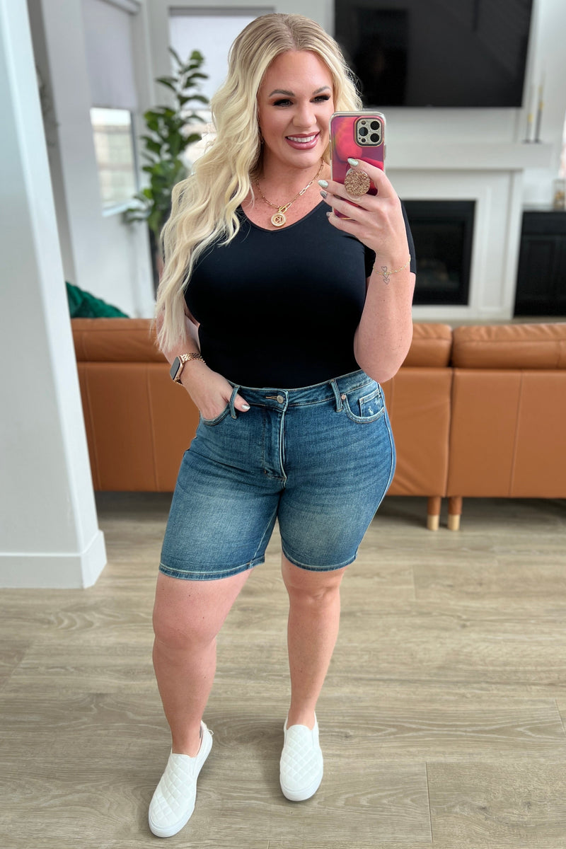 Judy Blue Jessica High Rise Control Top Vintage Wash Cuffed Shorts