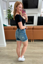 Judy Blue Jessica High Rise Control Top Vintage Wash Cuffed Shorts